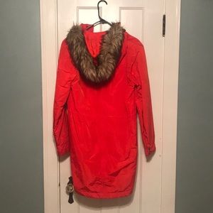 Lands End Red Coat with Fur Hood